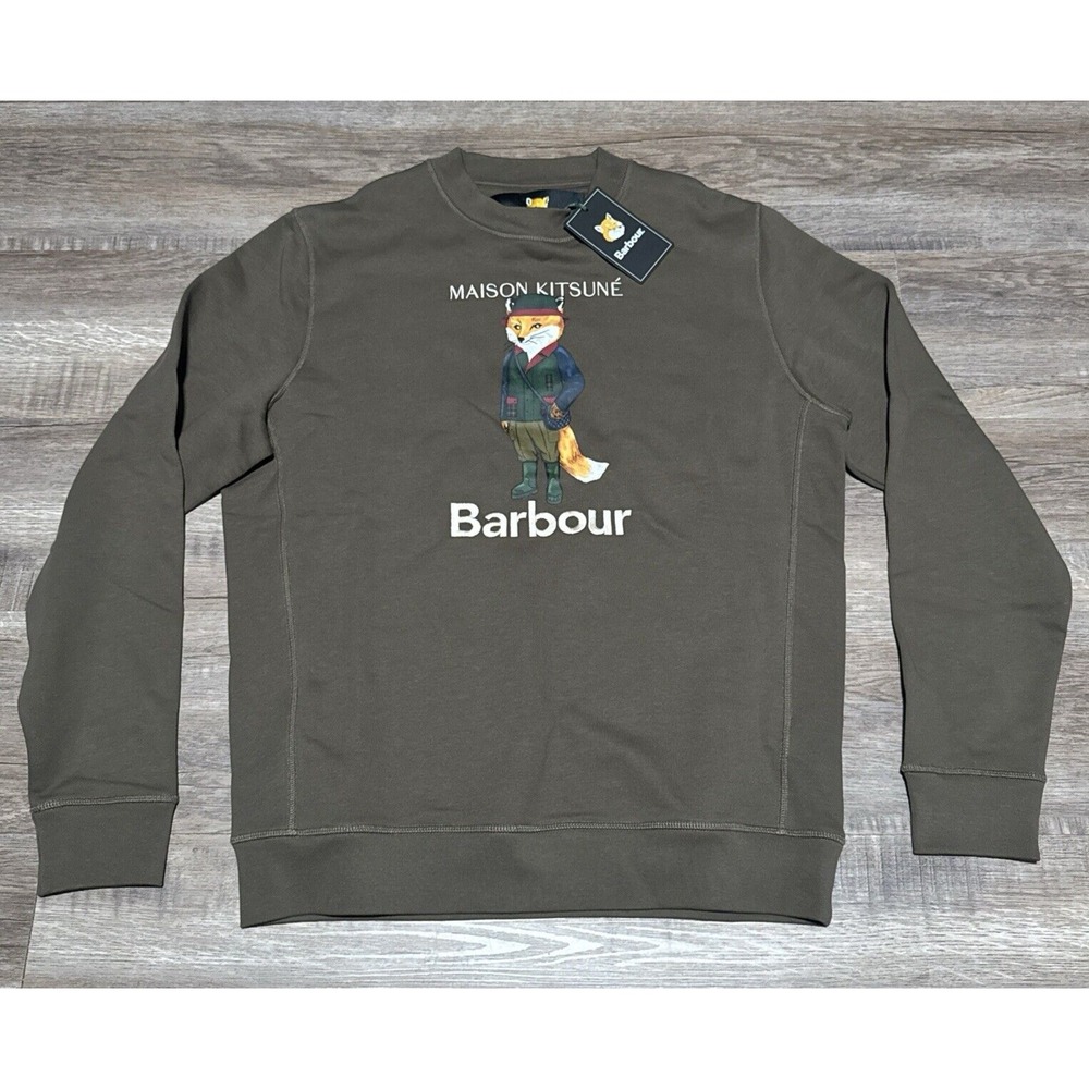 NEW Barbour x Maison Kitsune Men's Small Uniform Green Beaufort Fox Sweatshirt S